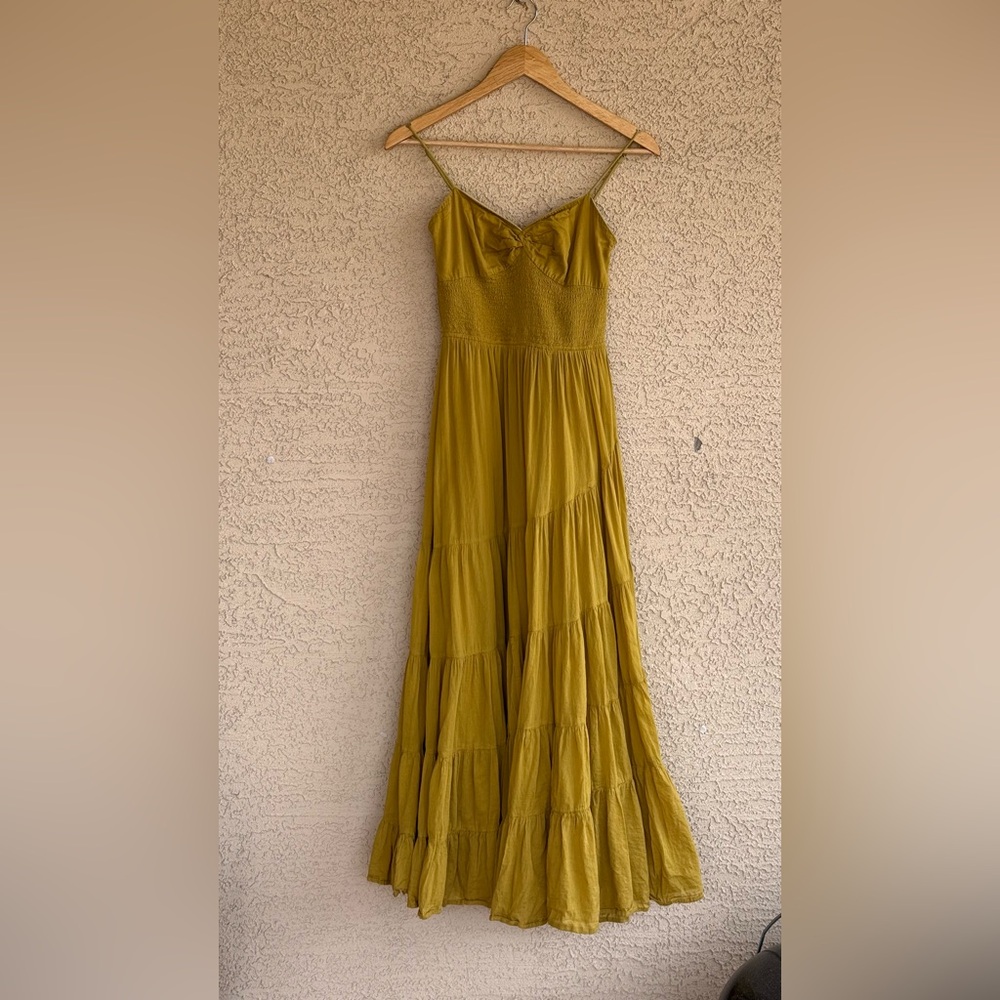 Free People Sundrenched Solid Maxi Dress Mustard Smocked Boho Tiered S - Picture 3 of 13